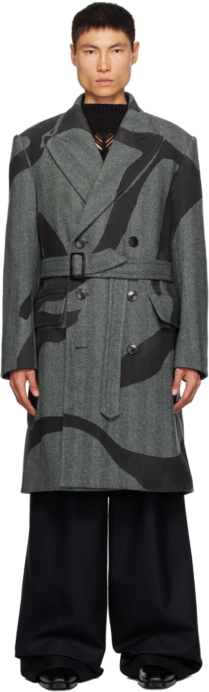 

Пальто с принтом цвета серо-хаки Dries Van Noten