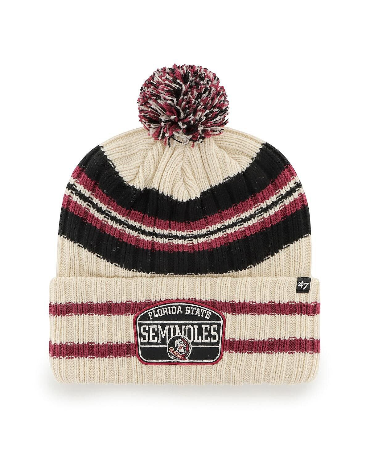 

Мужская вязаная шапка с манжетами и помпоном '47 Natural Florida State Seminoles Hone Hone Patch '47 Brand