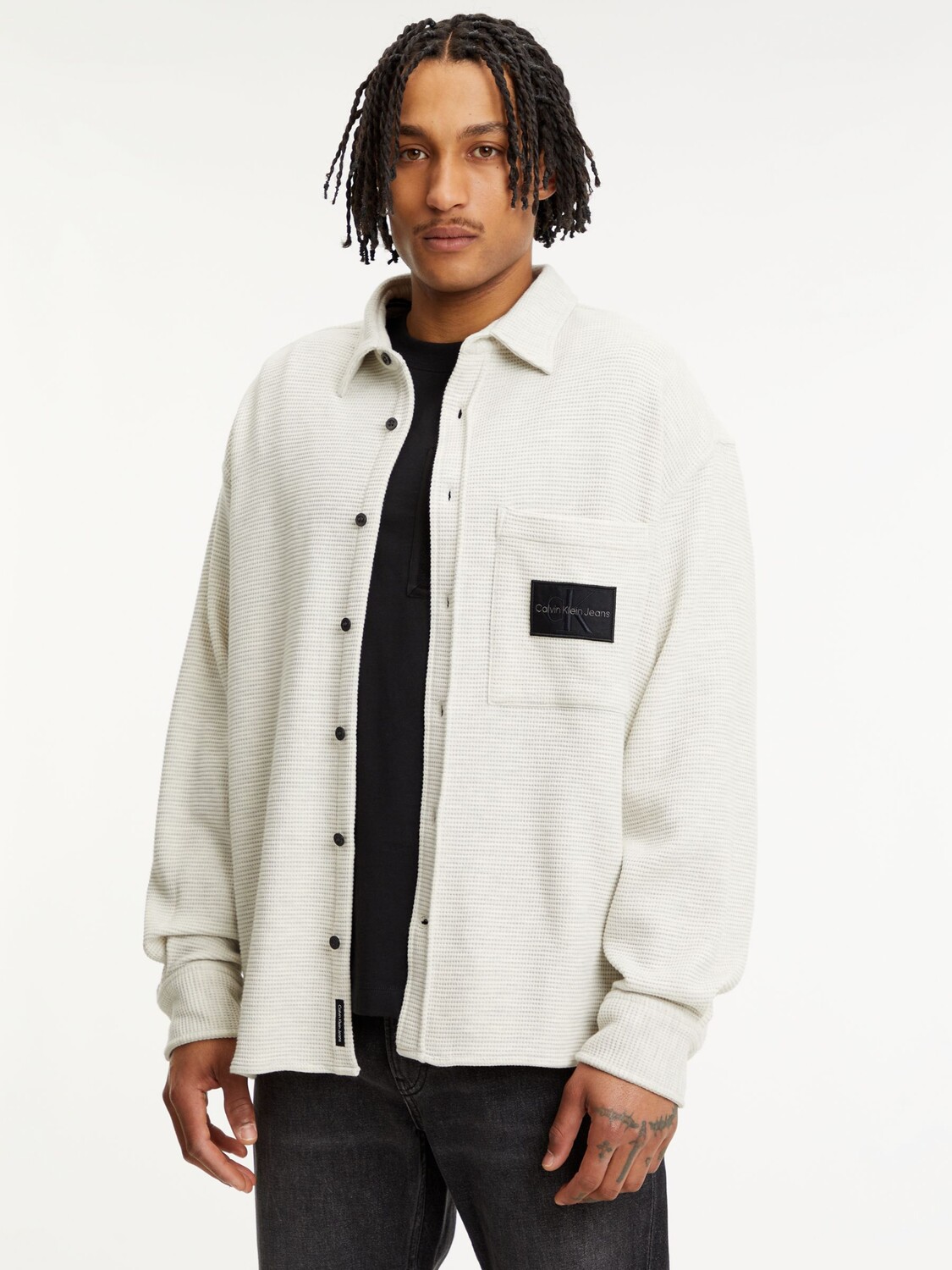 

Вязаная рубашка Calvin Klein Jeans Monogram Badge, Белый Серый Хизер