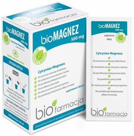 

bioMagnesium 500mg - Натуральный питьевой магний, 20 пакетиков Biofarmacja