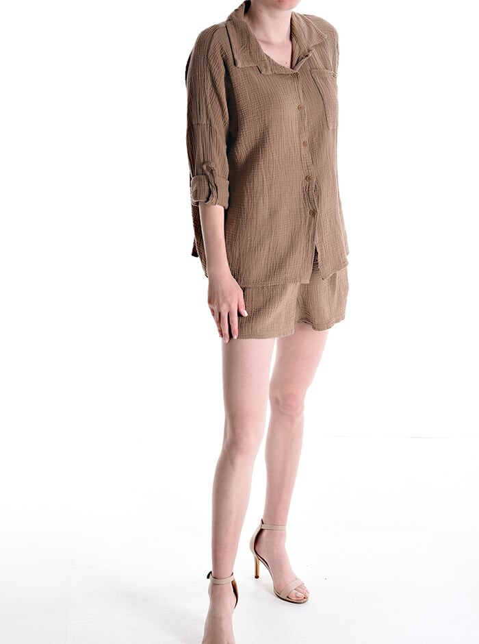 

Короткий рукав Cotton Coord на резинке, коричневый