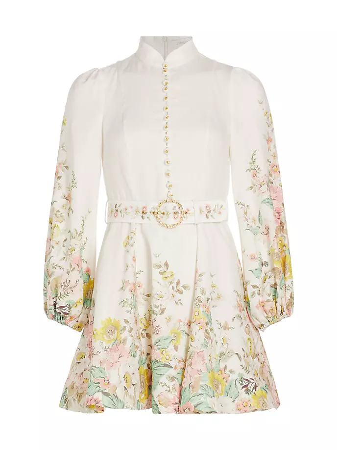 Льняное мини-платье Matchmaker с цветочным принтом Zimmermann, цвет ivory coral floral