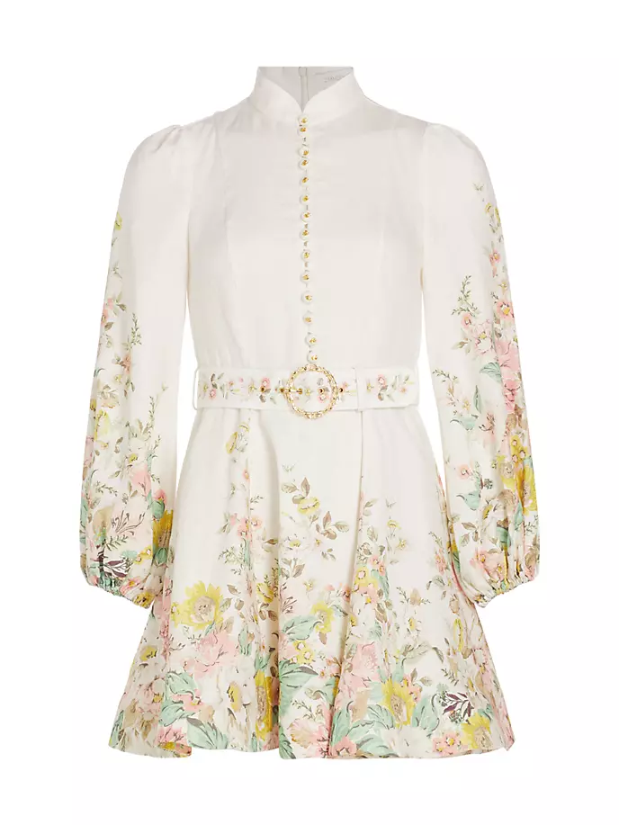 

Льняное мини-платье Matchmaker с цветочным принтом Zimmermann, цвет ivory coral floral