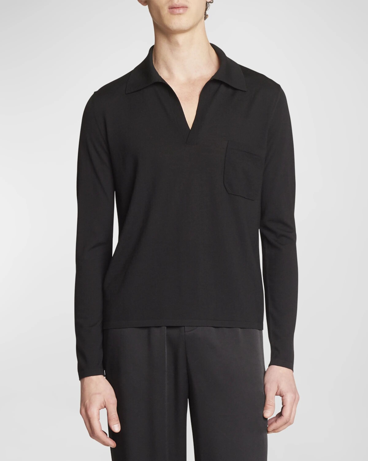 

Мужской однотонный хлопковый свитер-поло Saint Laurent, цвет Nero