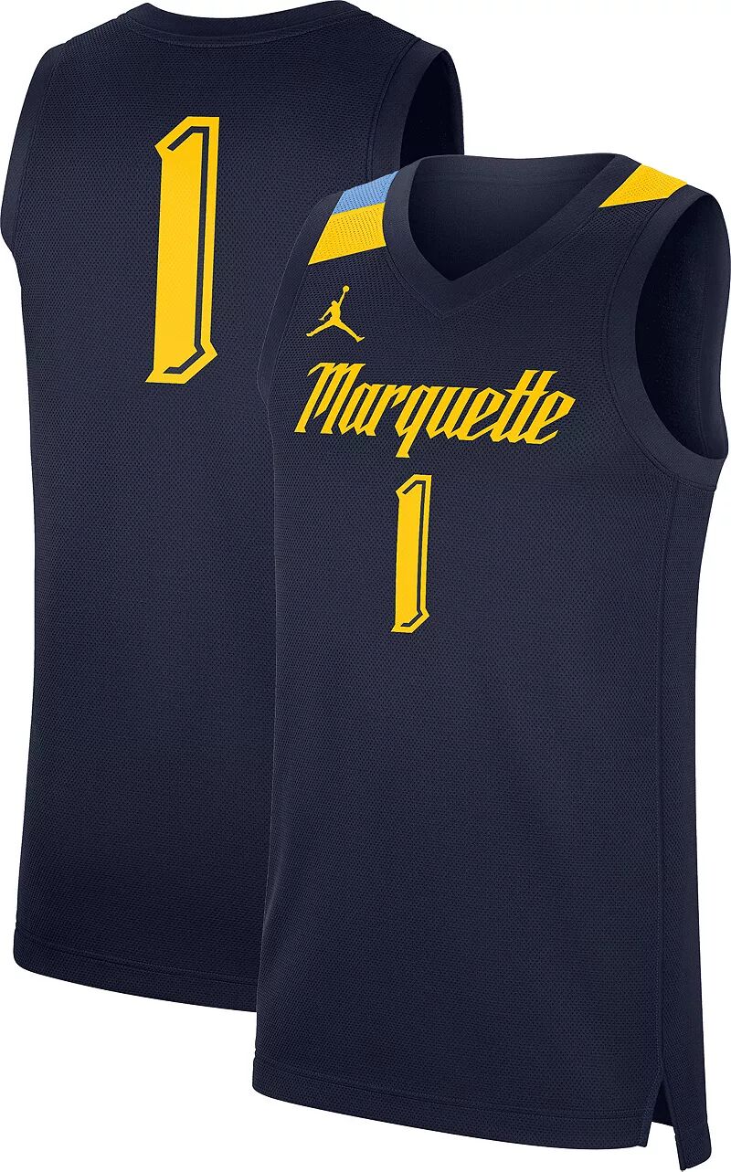 

Jordan Мужская темно-синяя баскетбольная майка Nike Marquette Golden Eagles #1 Dri-FIT Replica