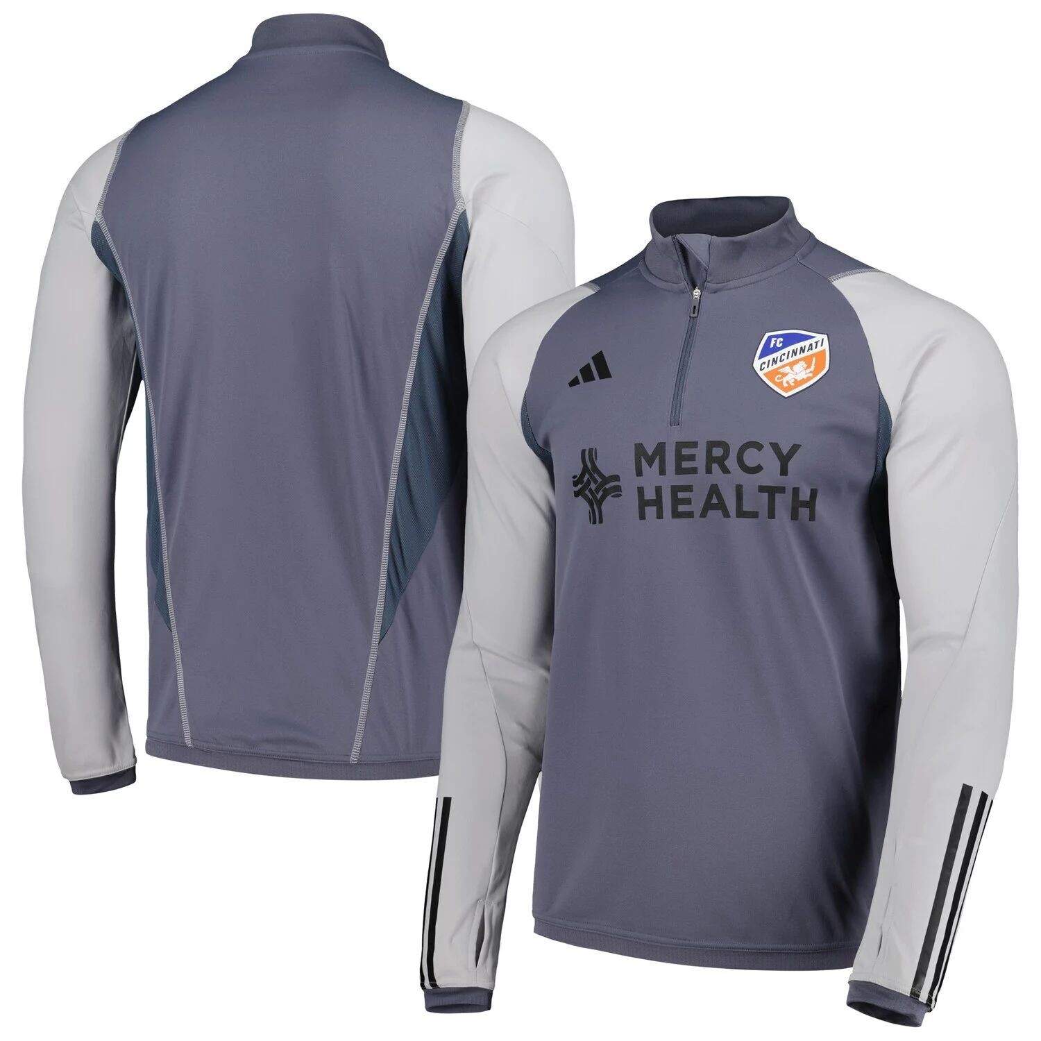 

Мужская серая тренировочная футболка с молнией на четверть FC Cincinnati 2023 AEROREADY adidas