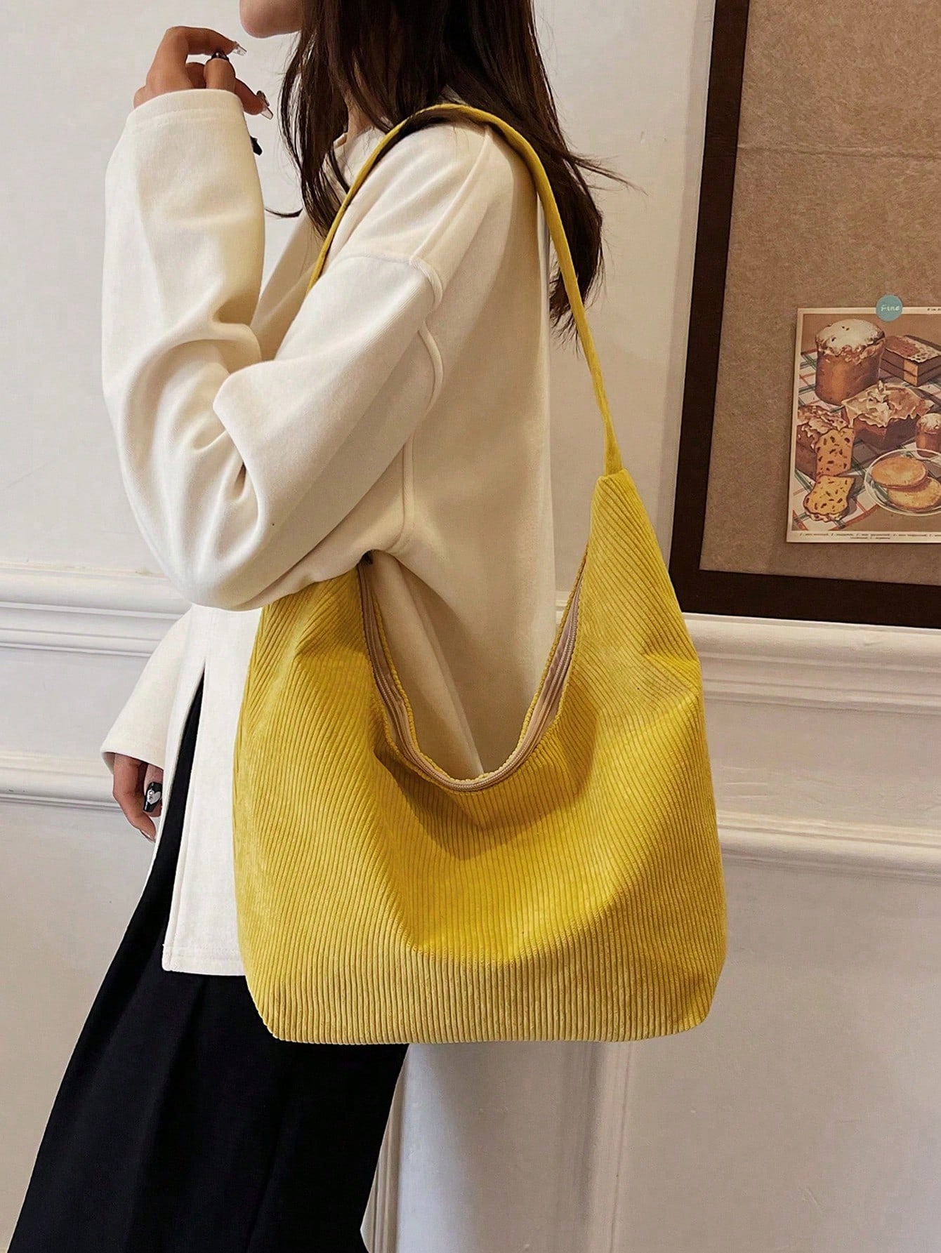 Легкая деловая повседневная минималистичная вельветовая сумка через плечо для девочек-подростков, желтый