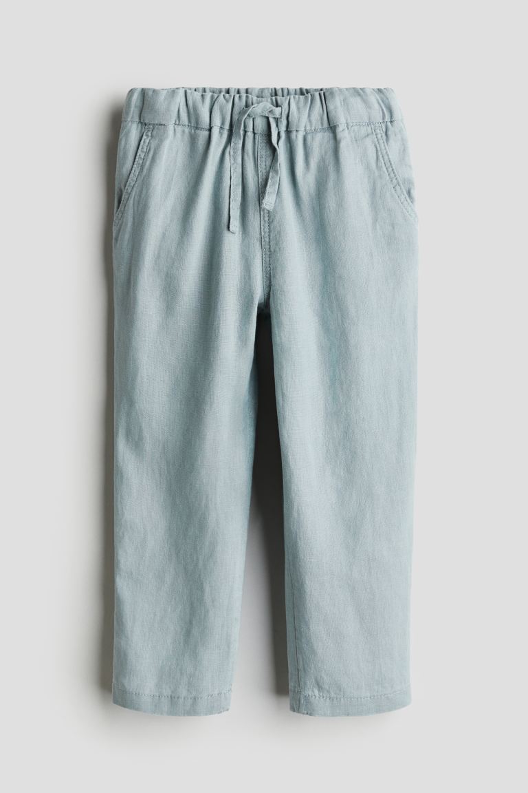 Льняные брюки без застежки H&M, бирюзовый