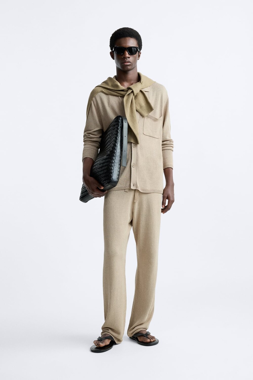 

Лен - хлопковый кардиган ZARA, кэмел, Серый