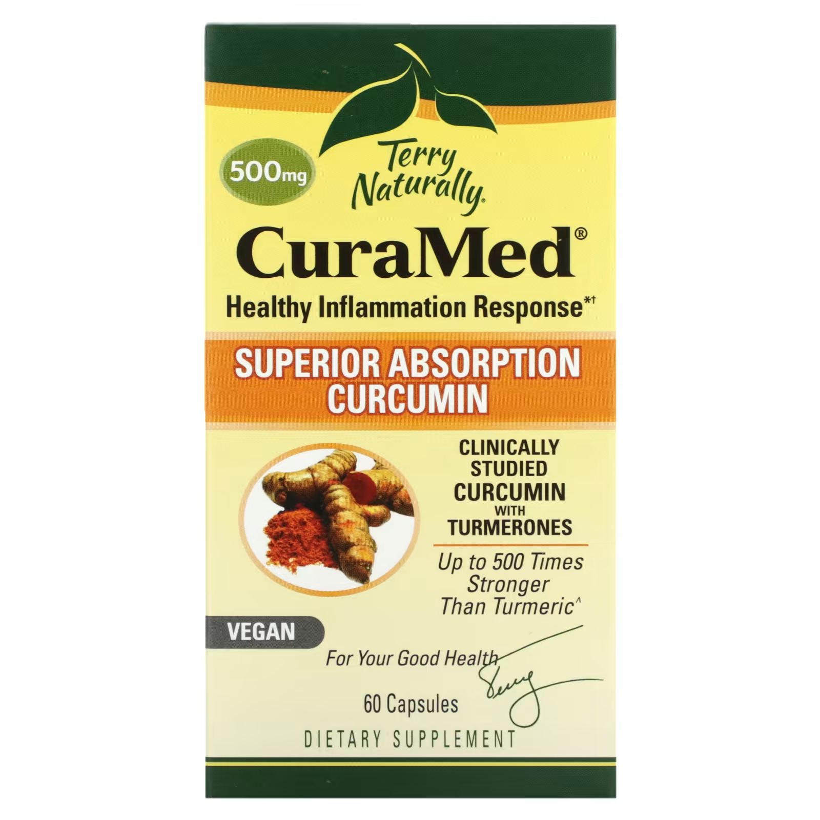Куркумин с улучшенным усвоением Terry Naturally CuraMed, 500 мг, 60 капсул terry naturally curamed куркумин для превосходной усвояемости 100 мг 60 жевательных таблеток