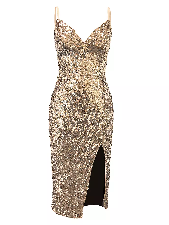 

Сетчатое платье миди Anastasia с пайетками Dress The Population, цвет pale gold