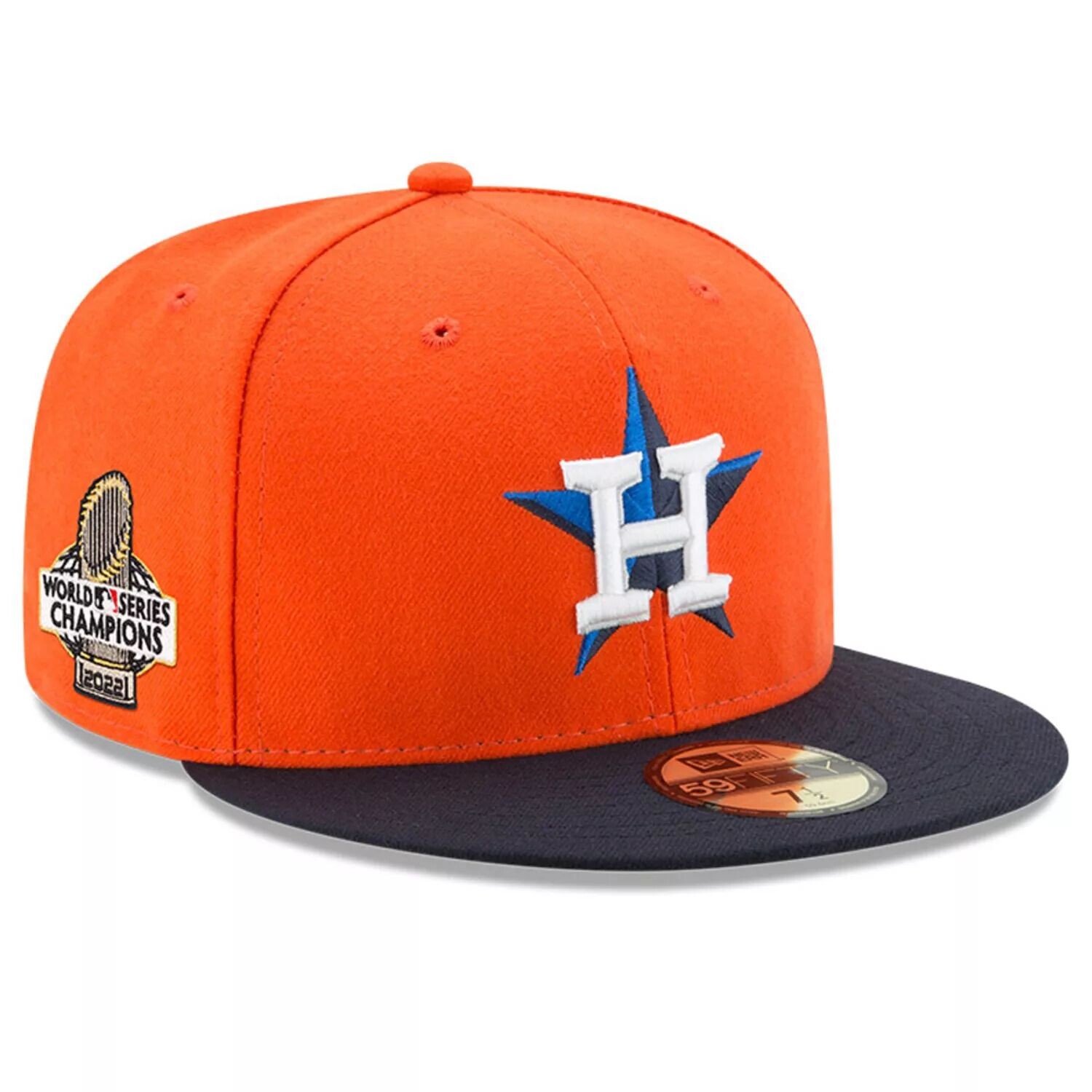 

Мужская кепка New Era оранжевого/темно-синего цвета Houston Astros World Series Champions 2022 с альтернативной боковой нашивкой 59FIFTY Облегающая шляпа