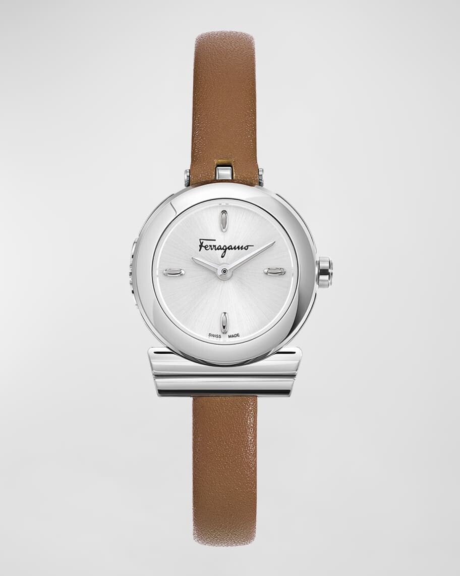 

Часы Gancino 22,5 мм с кожаным ремешком, серебристо-коричневые Ferragamo