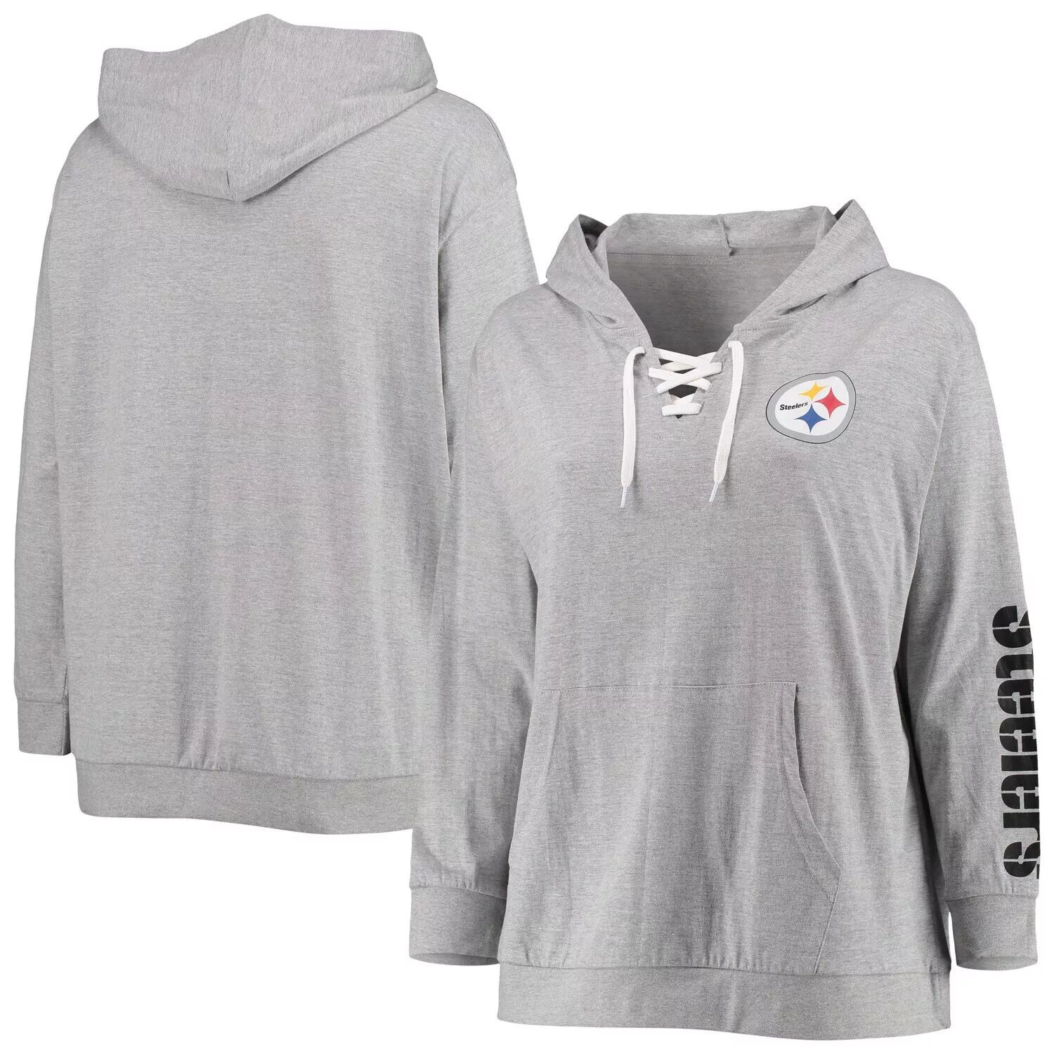

Женский серый пуловер с капюшоном на шнуровке Fanatics, серый с капюшоном Pittsburgh Steelers Fanatics