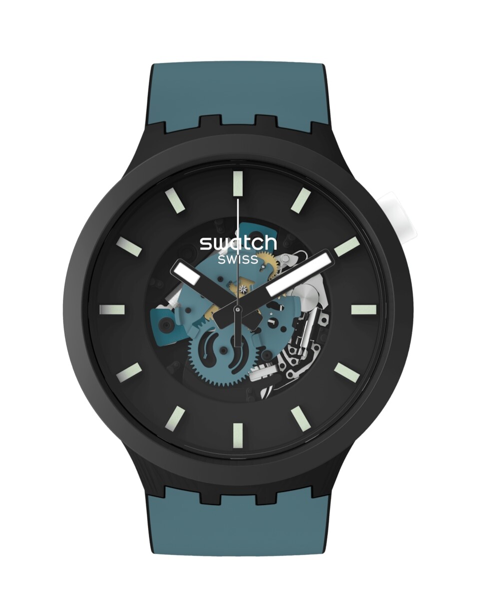 

Часы для ночного путешествия с черным силиконовым ремешком Swatch, черный