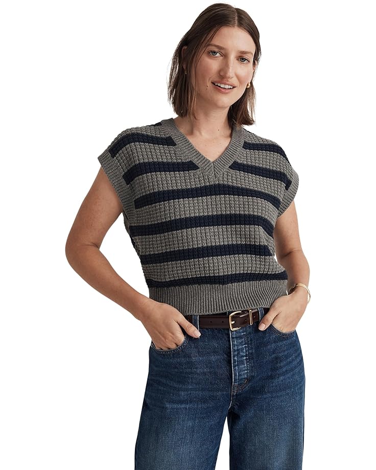 Свитер Madewell Waffle-Knit Sweater Vest in Stripe, цвет Heather Pewter свитер lmc lost management cities waffle knit sweater песочный l