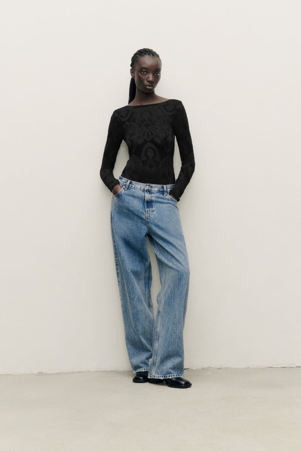 

Бесшовное жаккардовое боди ZARA, черный