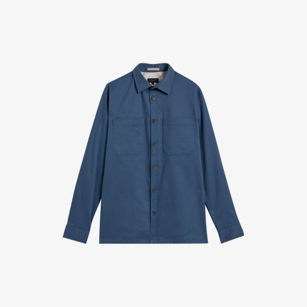Рубашка из эластичного хлопкового твила Hastings с накладными карманами Ted Baker, синий