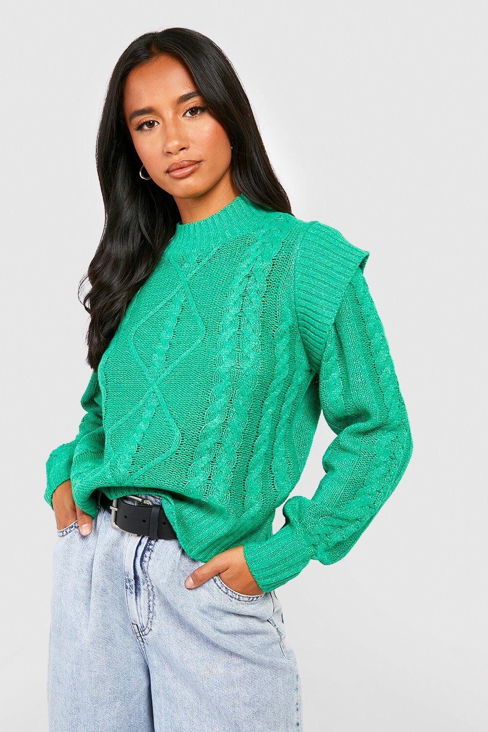 

Джемпер маленькой косичной трикотажи с деталями на плечах Boohoo, зеленый