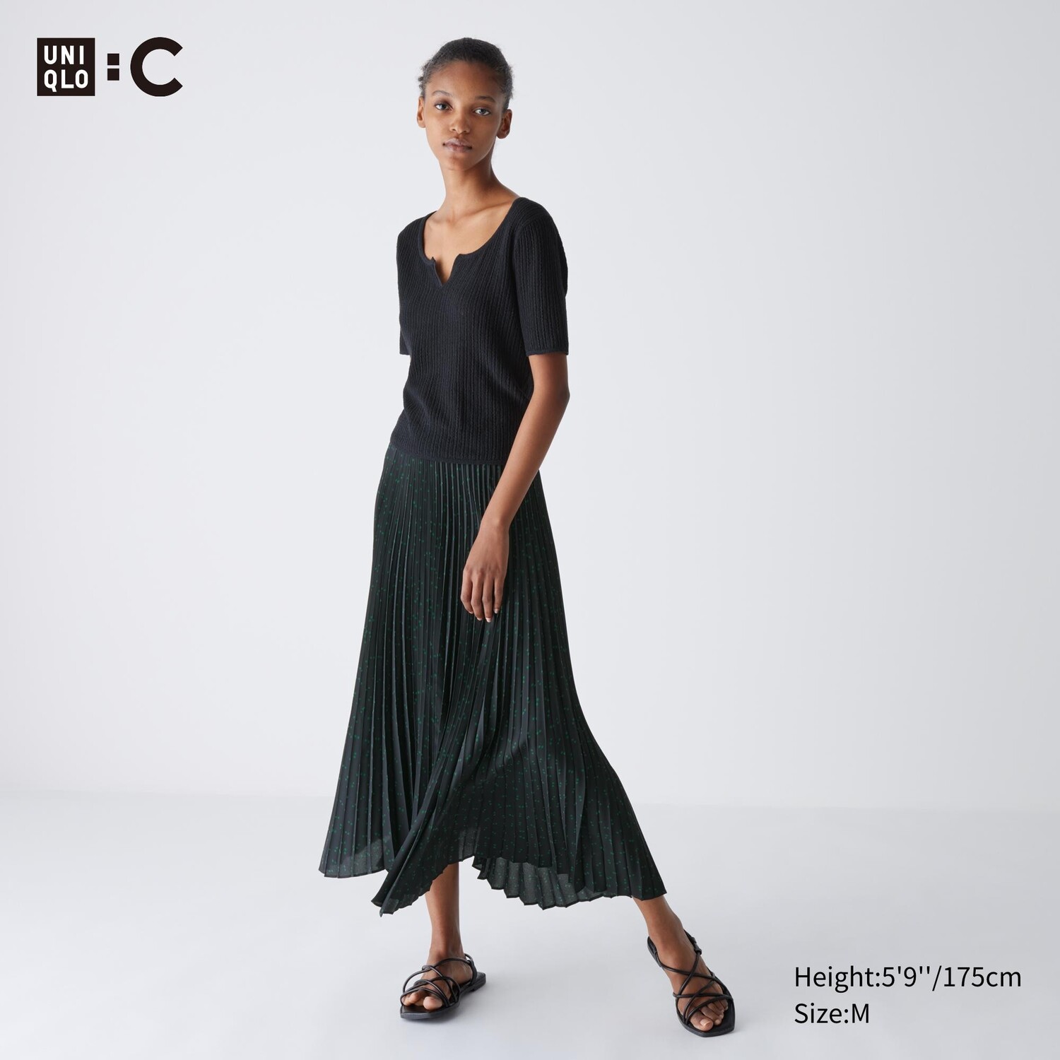 

Длинная плиссированная юбка в горошек UNIQLO, черный