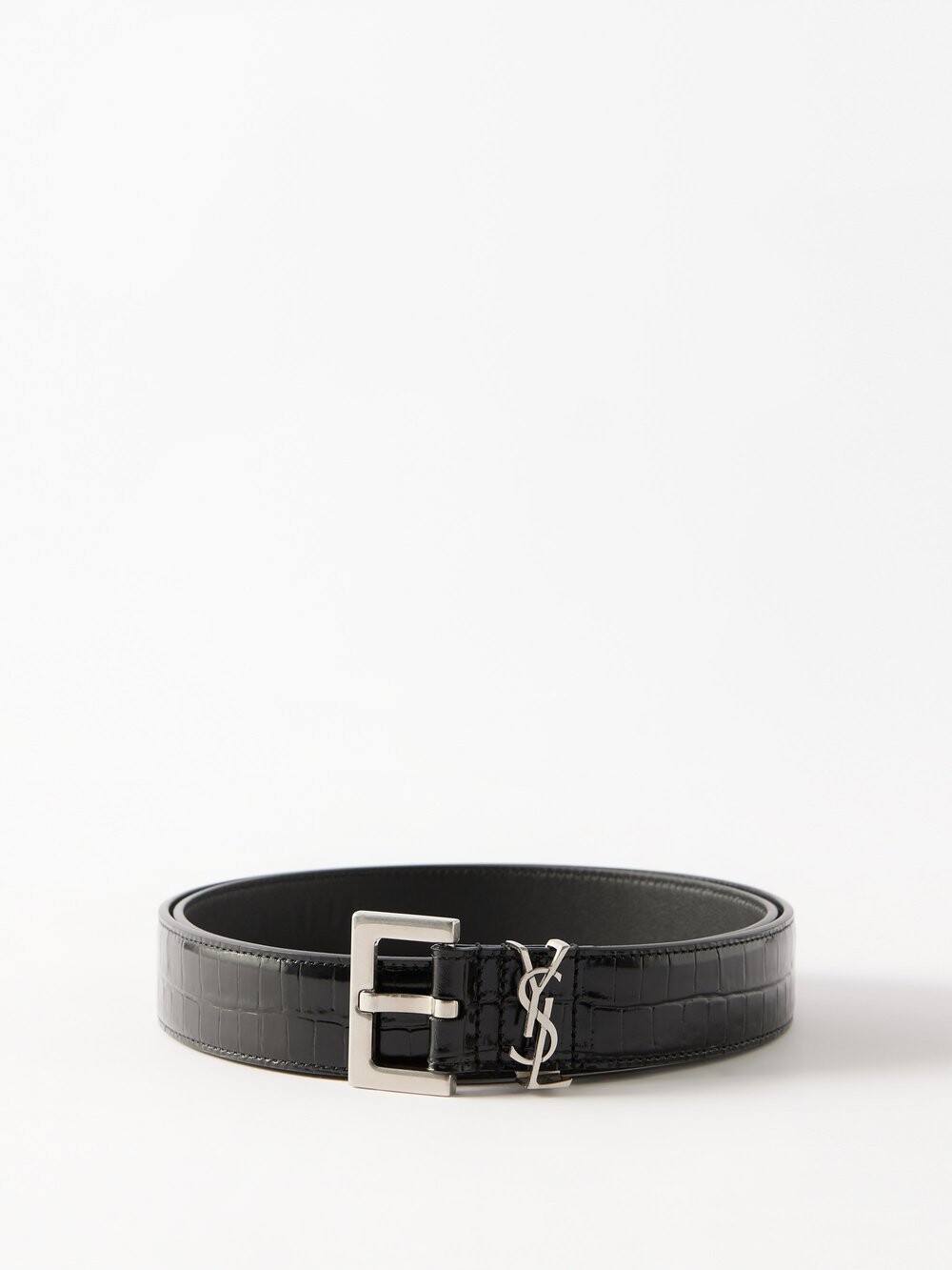 

Ремень ysl из кожи с тиснением под крокодила Saint Laurent, черный