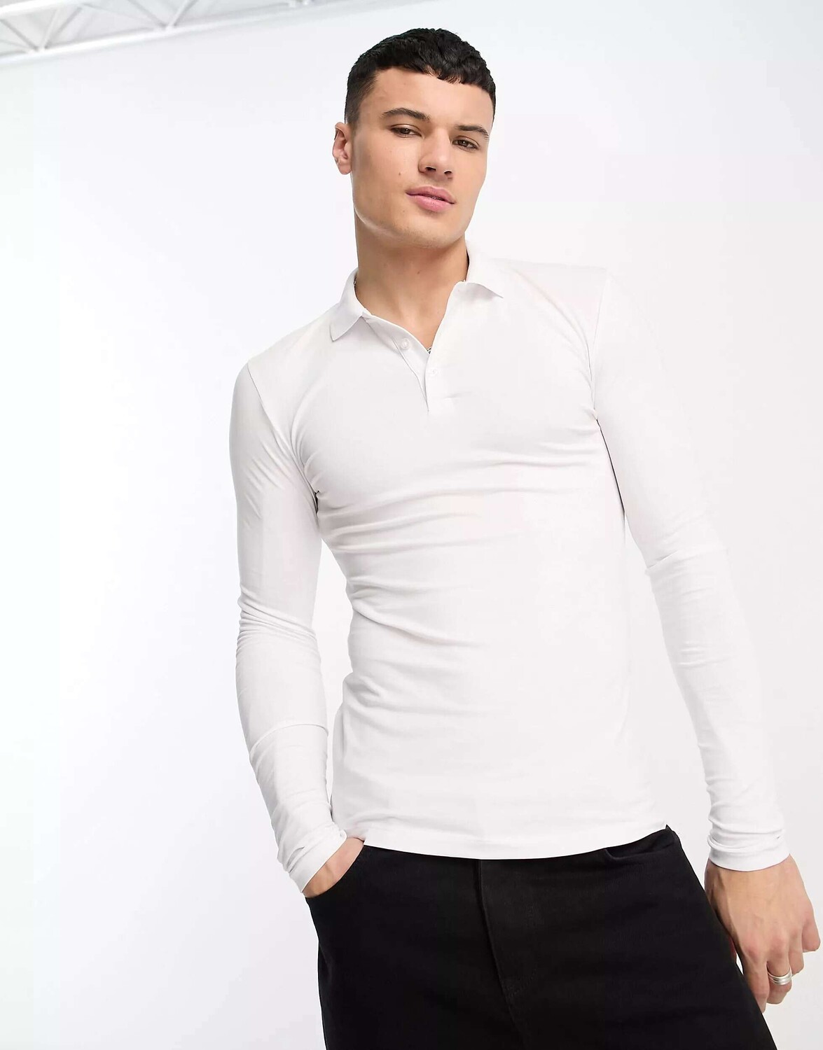 

Белая футболка-поло с длинными рукавами ASOS Design, Белый