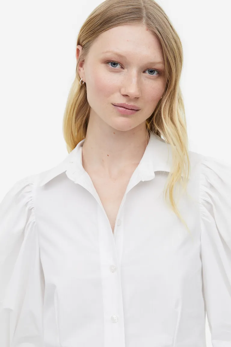 

Блуза из поплина с пышными рукавами H&M, белый