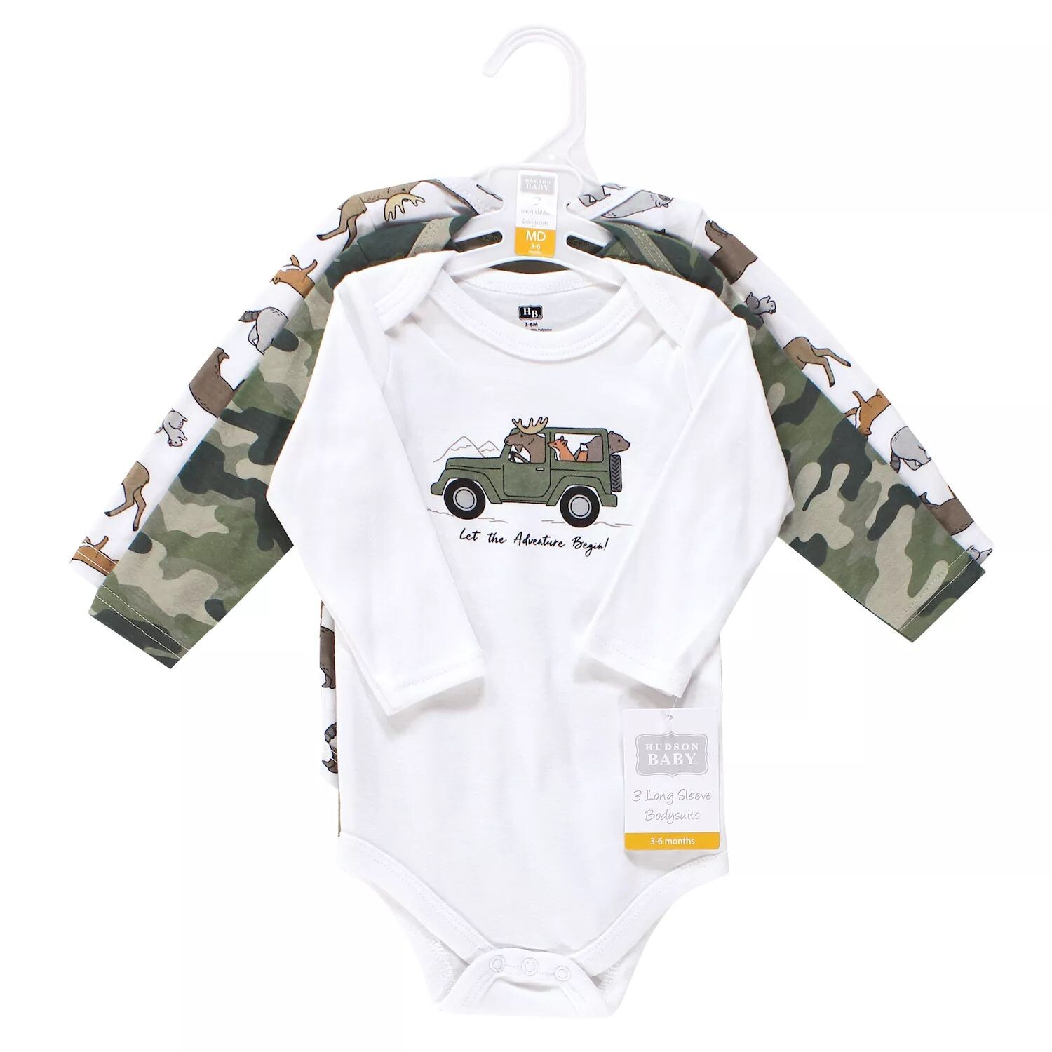 

Hudson Baby Infant Boy Хлопковые боди с длинными рукавами, комплект из 3 штук Animal Adventure Hudson Baby