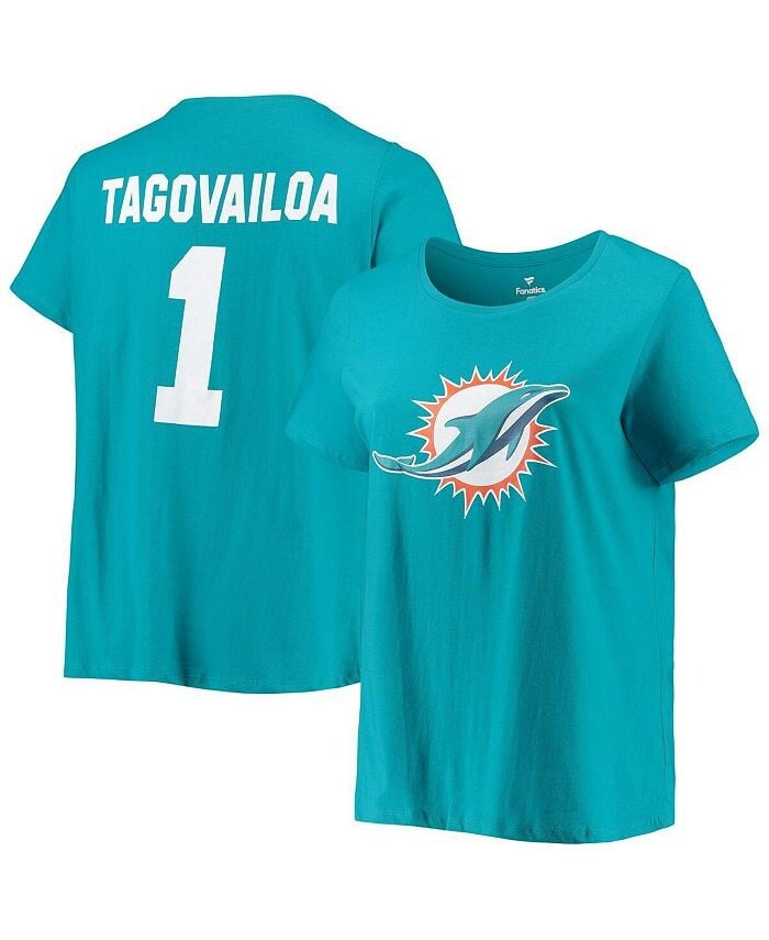 

Женская фирменная футболка Tua Tagovailoa Aqua Miami Dolphins размера плюс с именем и номером Fanatics, синий