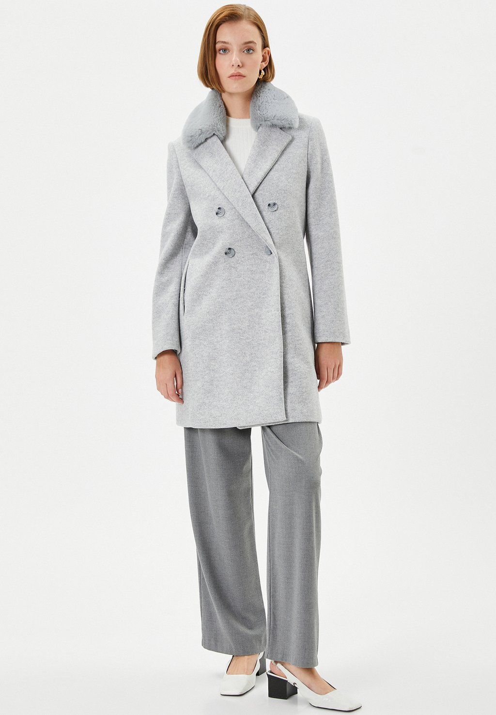 Короткое пальто Pocket Detail Removable Detail Buttoned Koton, цвет grey