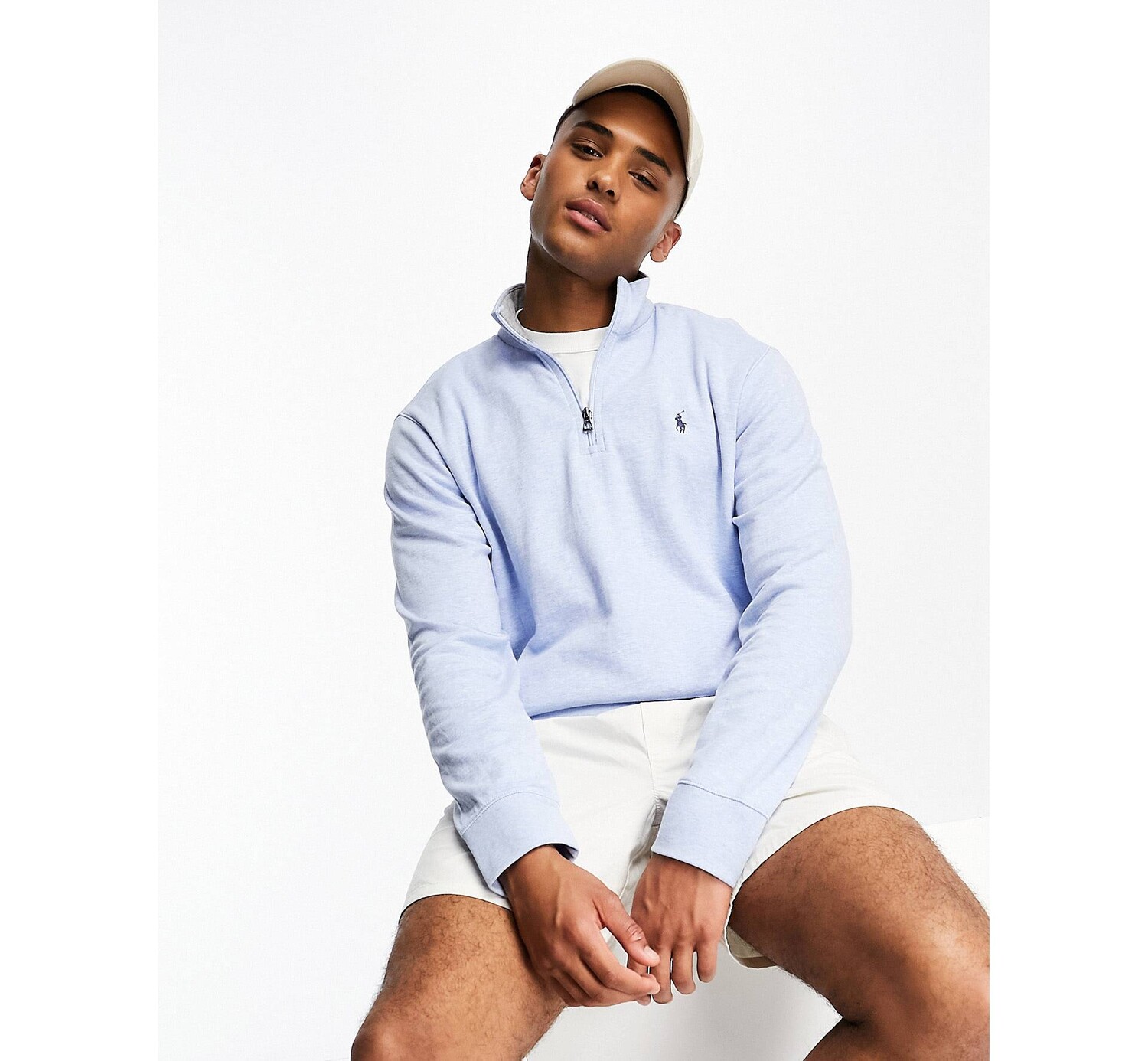 

Светло-голубой меланжевый свитшот Polo Ralph Lauren на молнии с логотипом