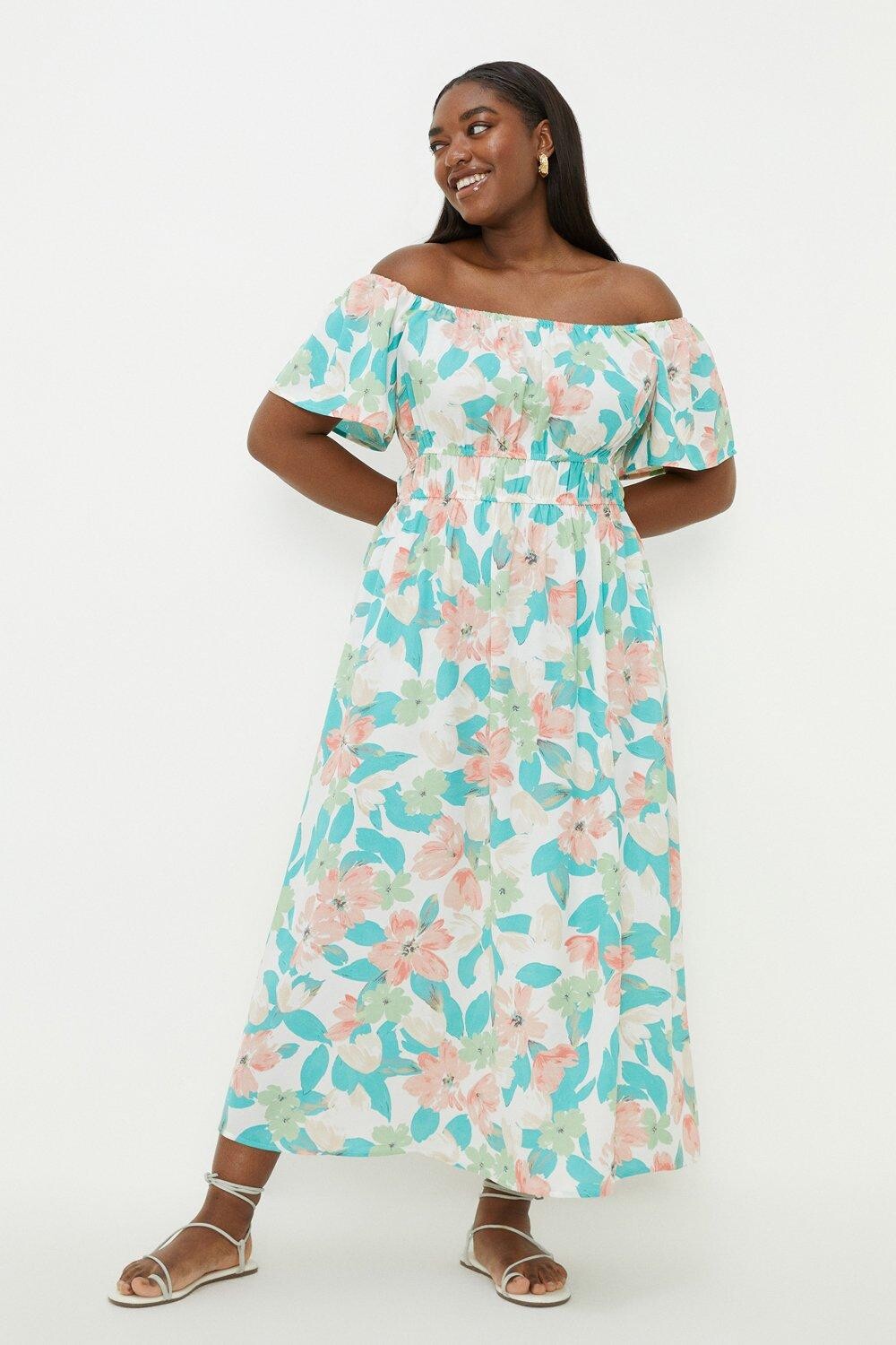 

Платье миди с большим цветочным принтом Curve Bardot Dorothy Perkins, мультиколор