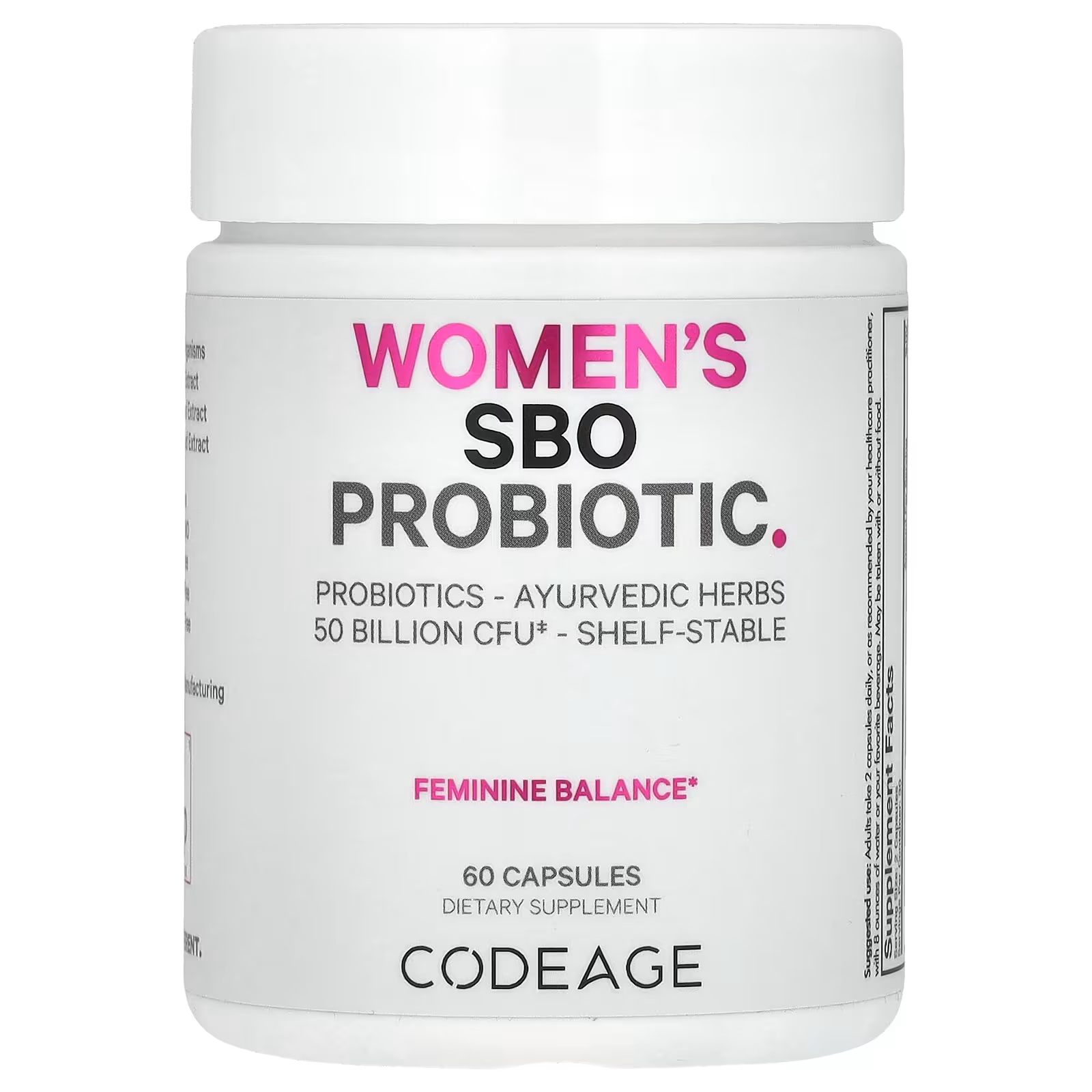 Пробиотик женский SBO Codeage, 60 капсул codeage amen пробиотик sbo 50 млрд кое 60 растительных капсул