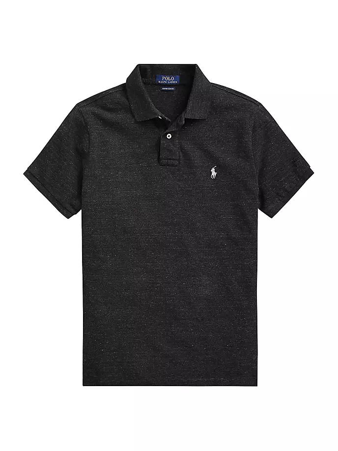 цена Облегающая футболка-поло из хлопковой сетки на заказ Polo Ralph Lauren, черный