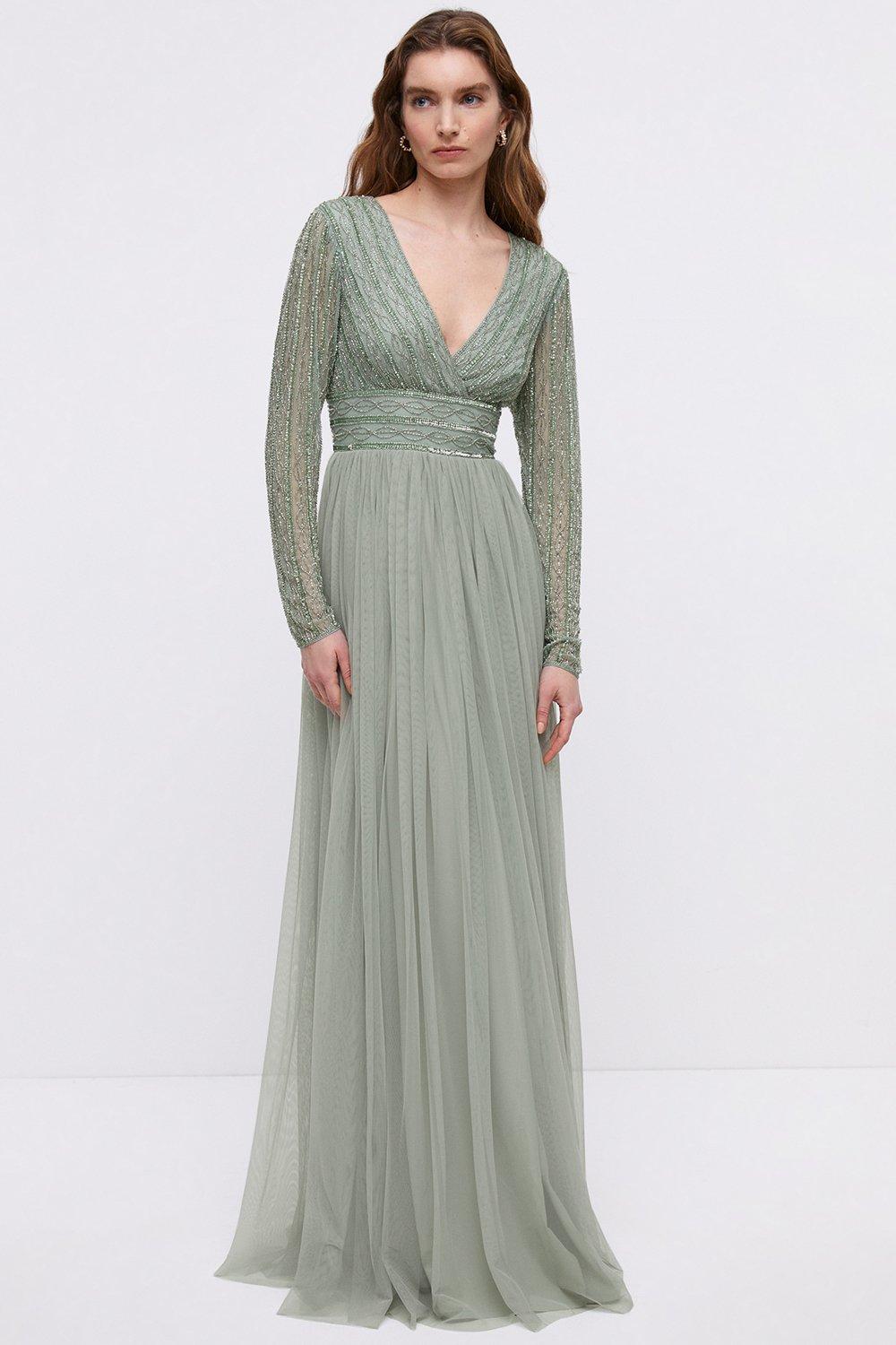Платье для подружек невесты с длинными рукавами из смешанного бисера два в одном Coast, зеленый