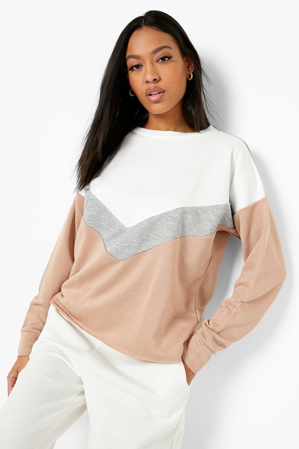 

Свитшот с цветными блоками Boohoo, серый