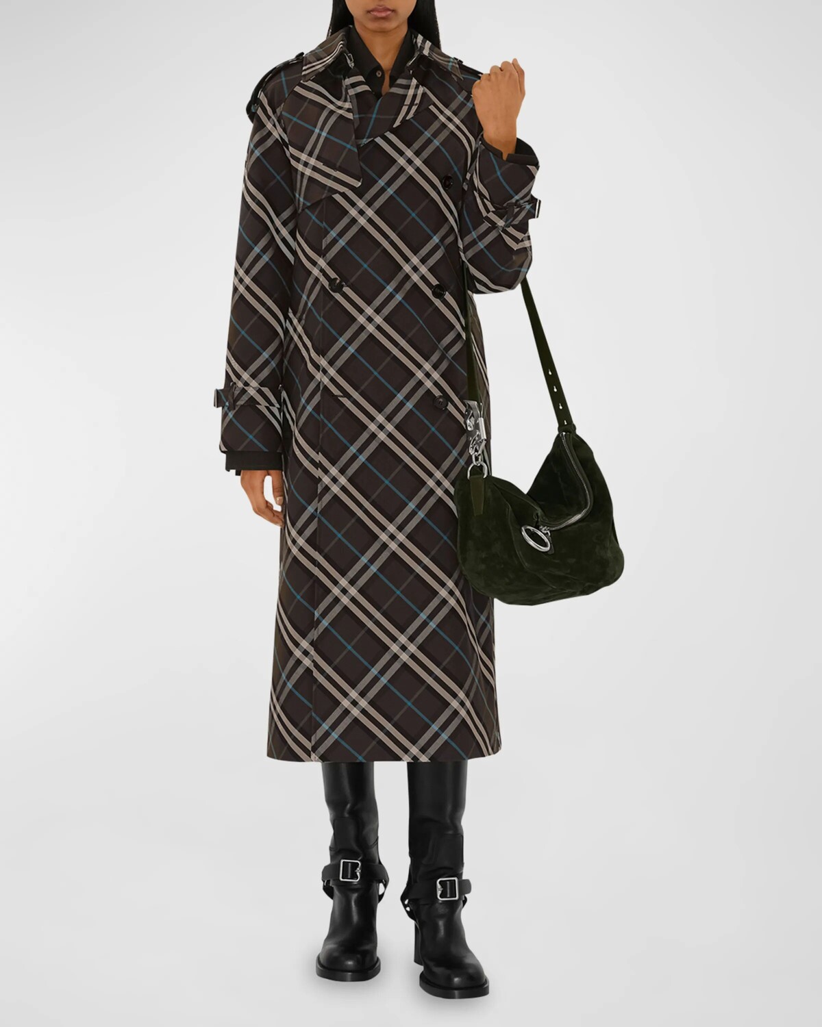 

Длинный тренч в плотную клетку с принтом Burberry, цвет Snug Ip Check