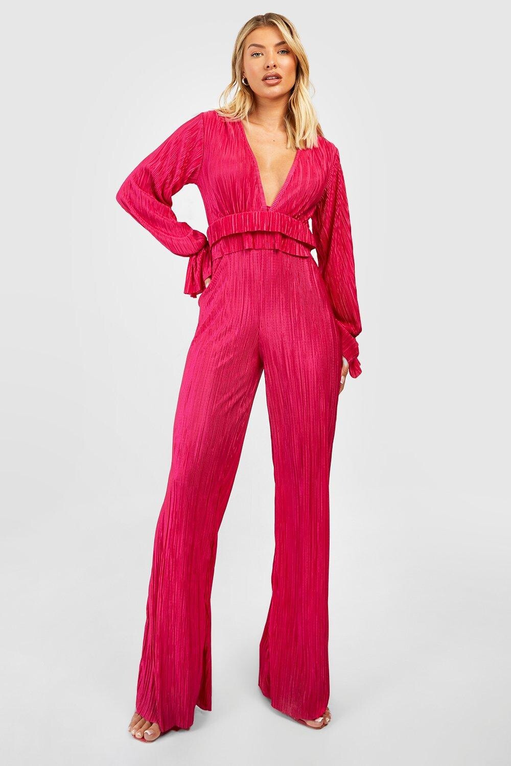 

Комбинезон с широким ногиным плиссом Boohoo, розовый