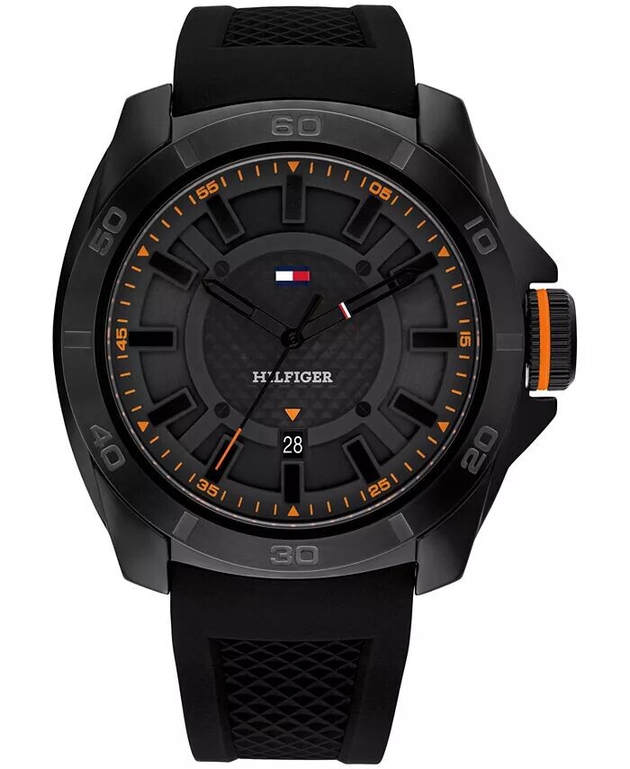 

Мужские кварцевые черные силиконовые часы 46 мм Tommy Hilfiger, черный