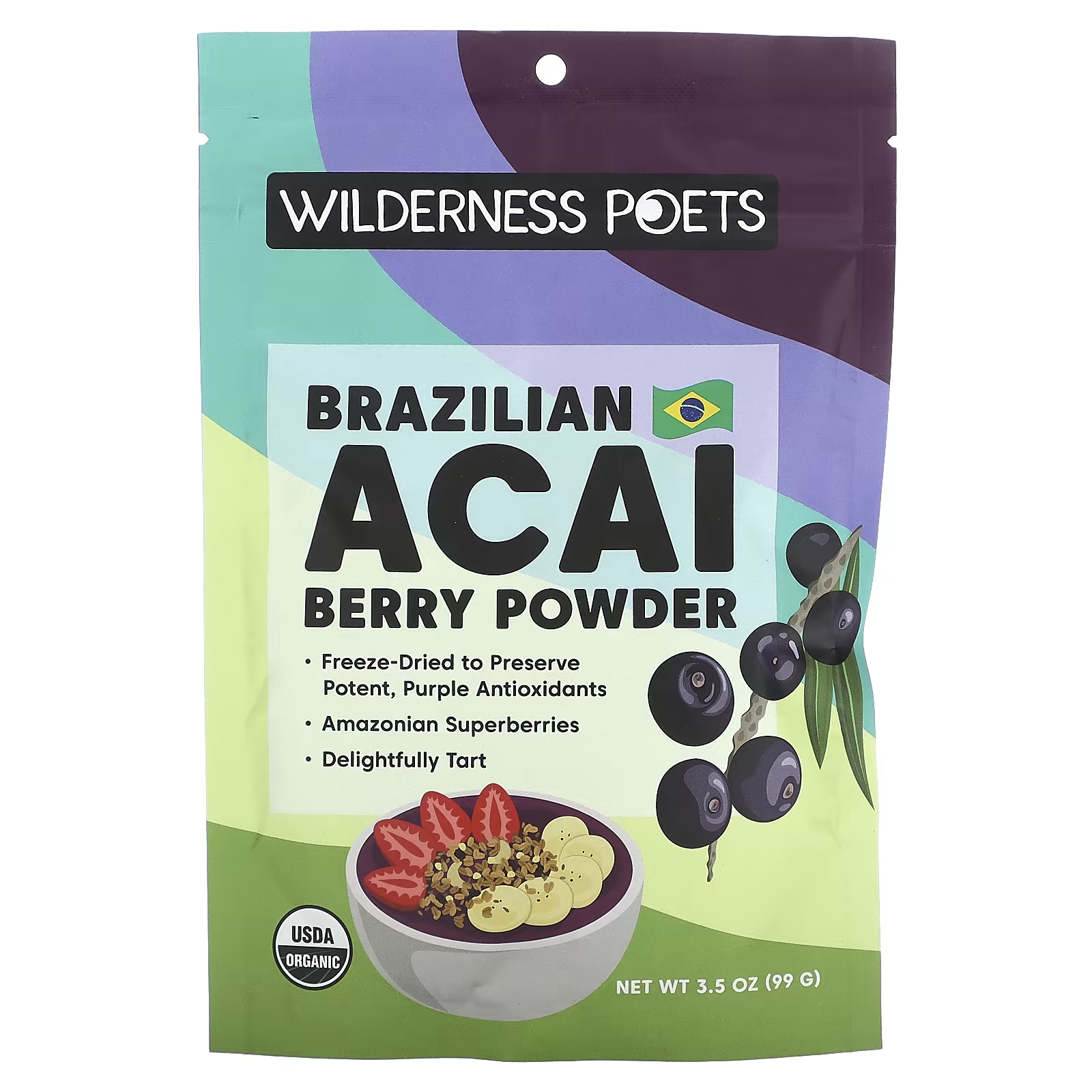 Органический порошок Wilderness Poets из бразильских ягод асаи, 99 г wilderness poets лиофилизированный порошок асаи 99 г 3 5 унции