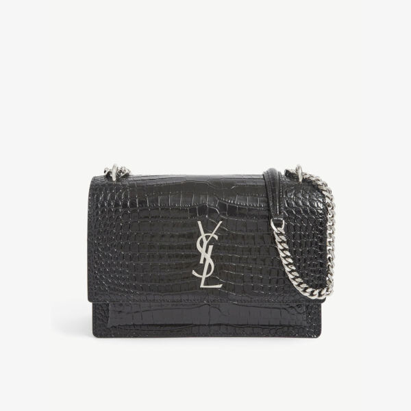 

Сумка на плечо Sunset с тиснением под крокодила Saint Laurent, черный