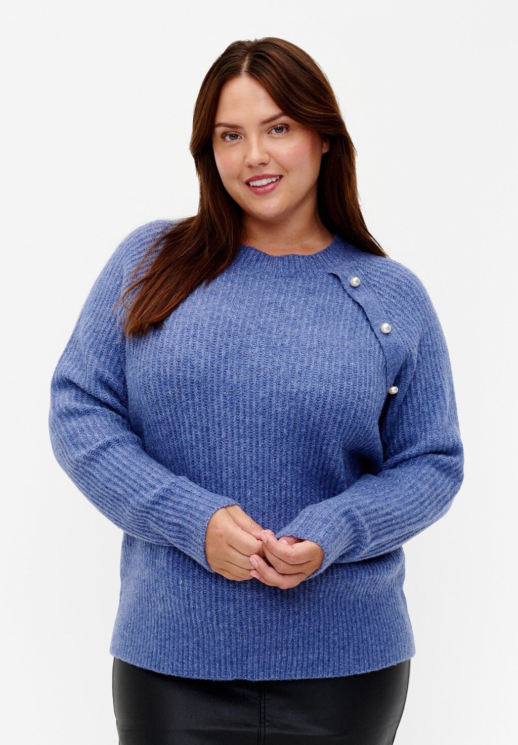 

Свитер With Pearl Buttons Zizzi, цвет coastal fjord mel