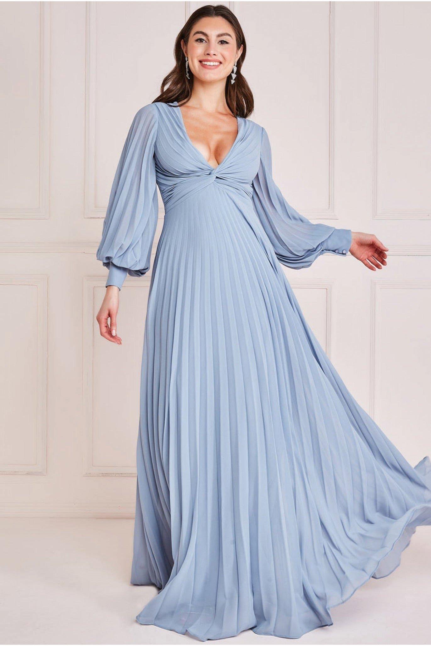 Плиссированное шифоновое платье макси Goddiva, синий