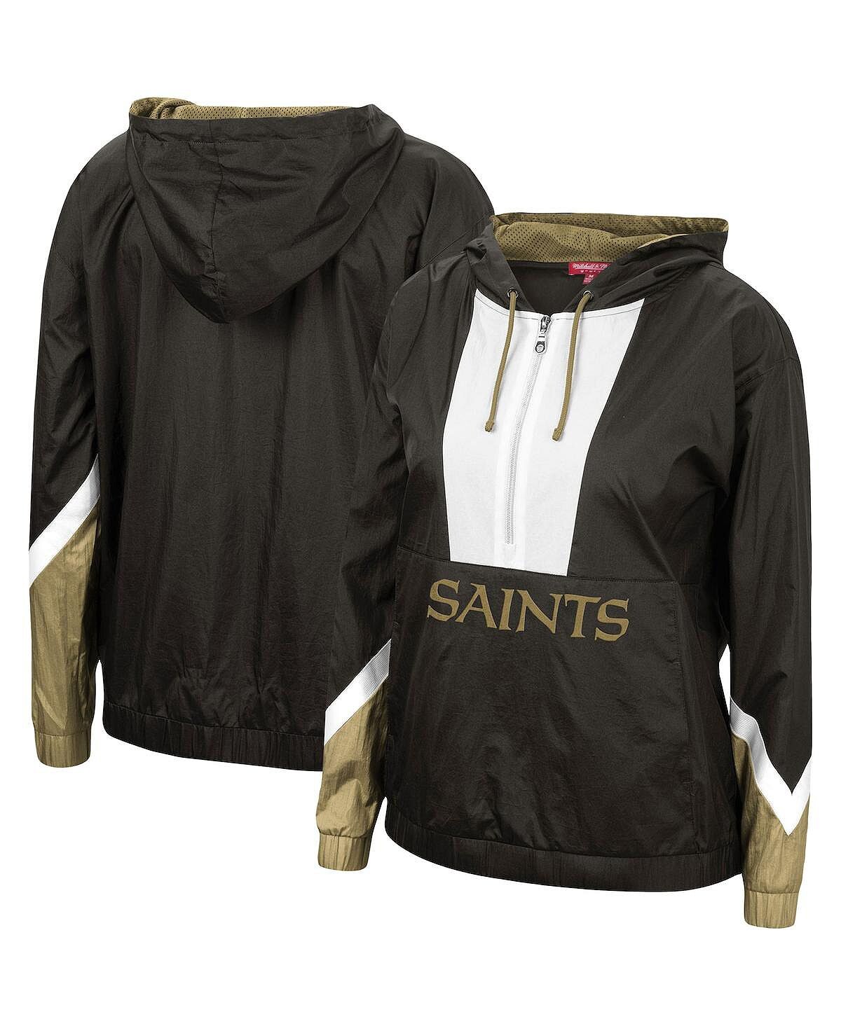 

Женская черная ветровка с капюшоном New Orleans Saints с молнией до половины Mitchell & Ness, черный