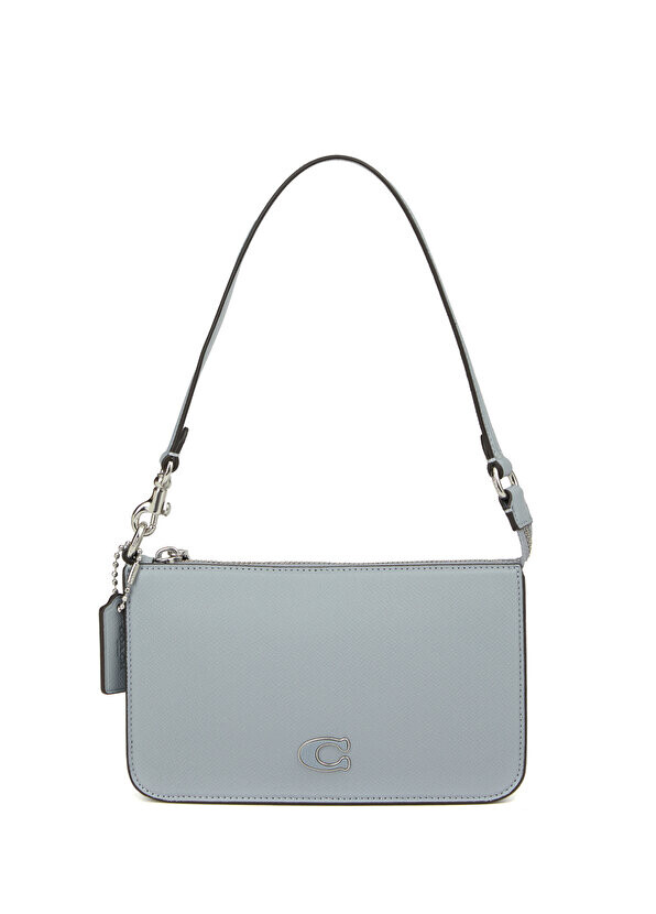 

Серо-синяя женская кожаная сумка с логотипом Coach