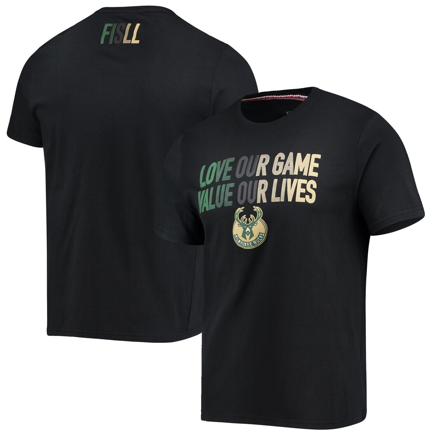 

Мужская черная футболка FISLL Milwaukee Bucks Team Social Justice Team, Черный