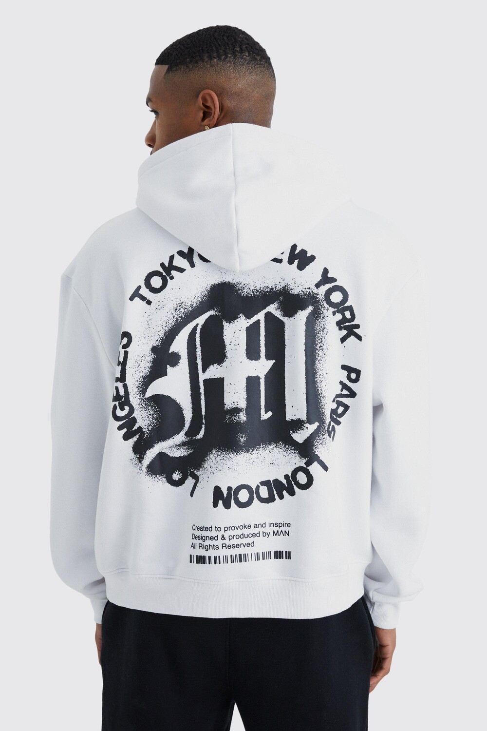 

Худи oversize boxy с принтом на спине Boohoo, белый