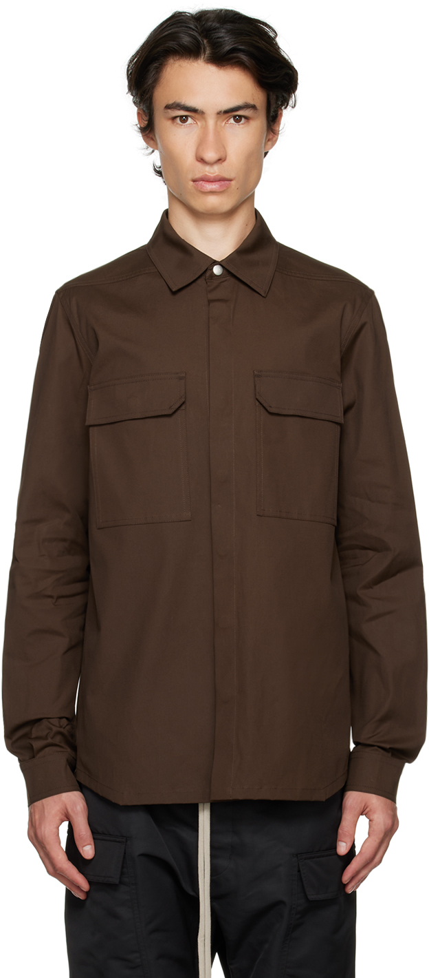 Коричневая рубашка на кнопках Rick Owens серо коричневая замшевая куртка на кнопках frye тауп