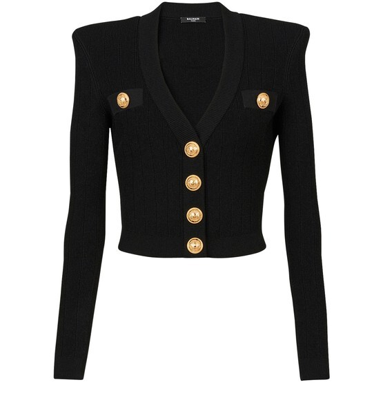 

Укороченный вязаный кардиган с Balmain, темно-серый