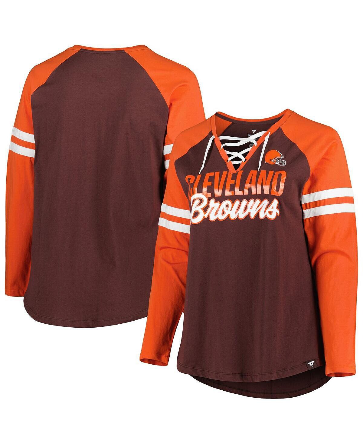 

Женская фирменная коричневая, оранжевая футболка Cleveland Browns размера плюс, правильная форма, футболка реглан с длинными рукавами и v-образным вырезом на шнуровке Fanatics, Оранжевый